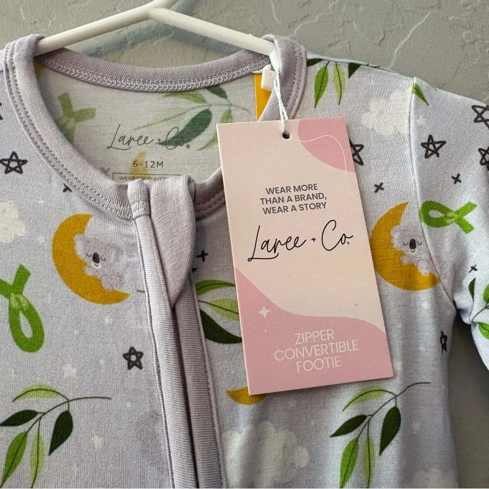 Laree + Co Morgan gray koala bamboo convertible footie pajamas 6-12 months NEW